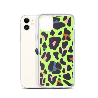 Abstract iPhone case lime leopard print