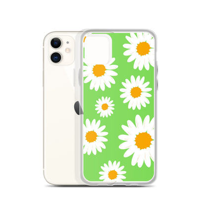 Abstract iPhone case daisies on a green BG