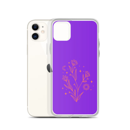 Abstract iPhone case red flowers on purple BG