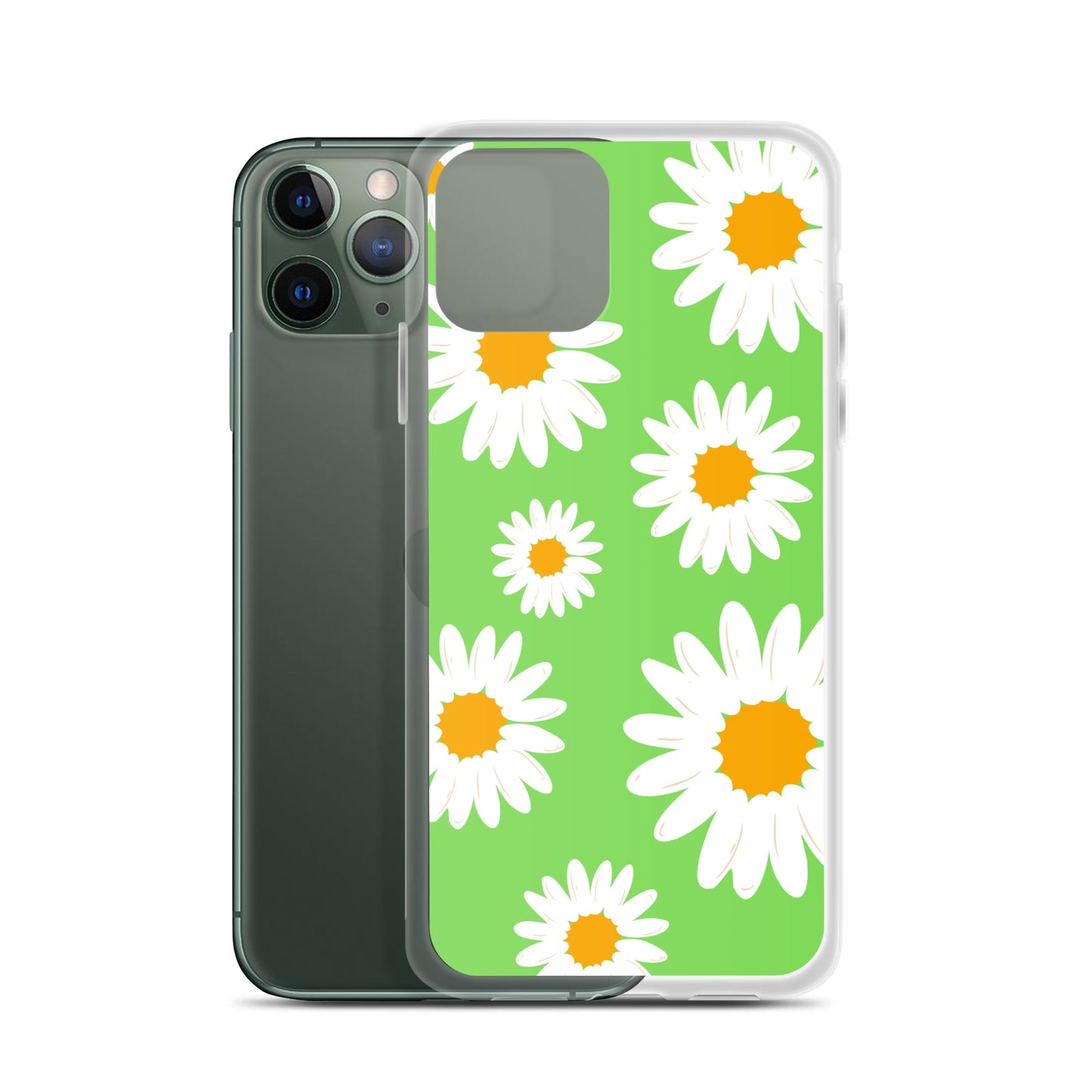 Abstract iPhone case daisies on a green BG