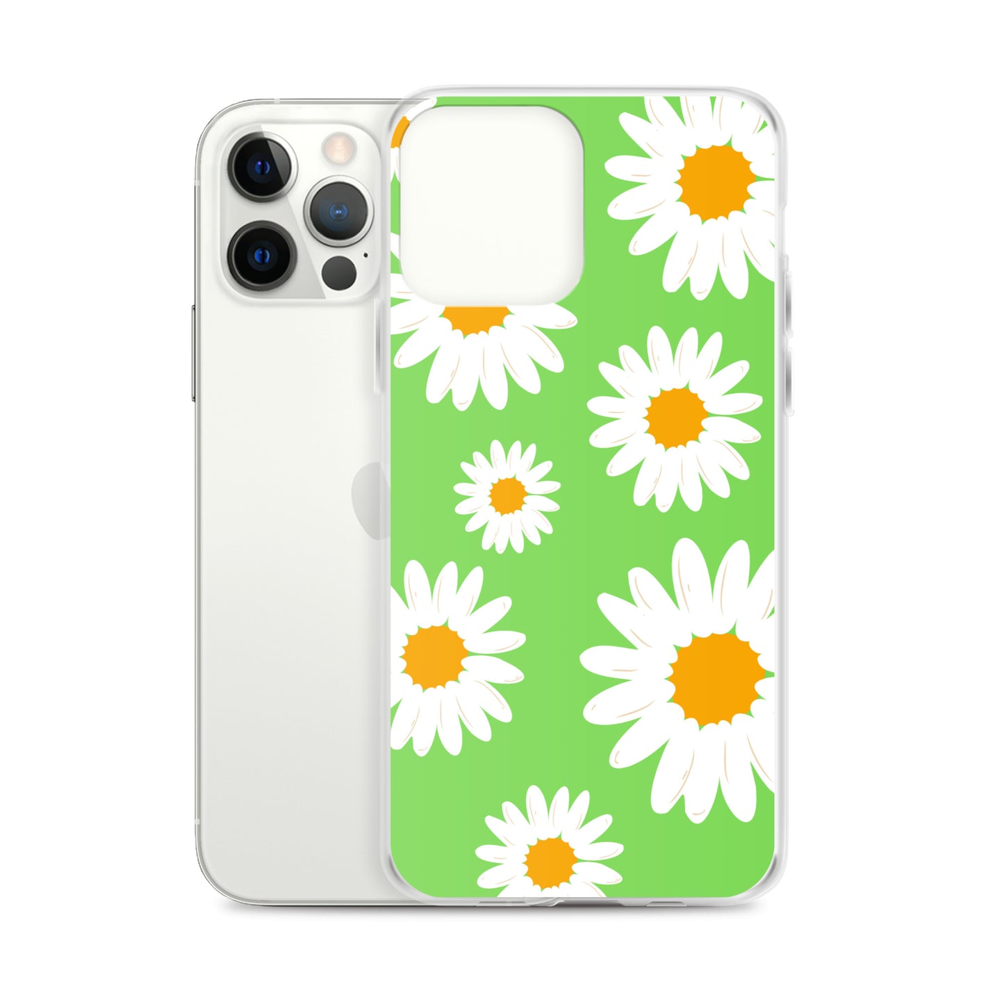 Abstract iPhone case daisies on a green BG