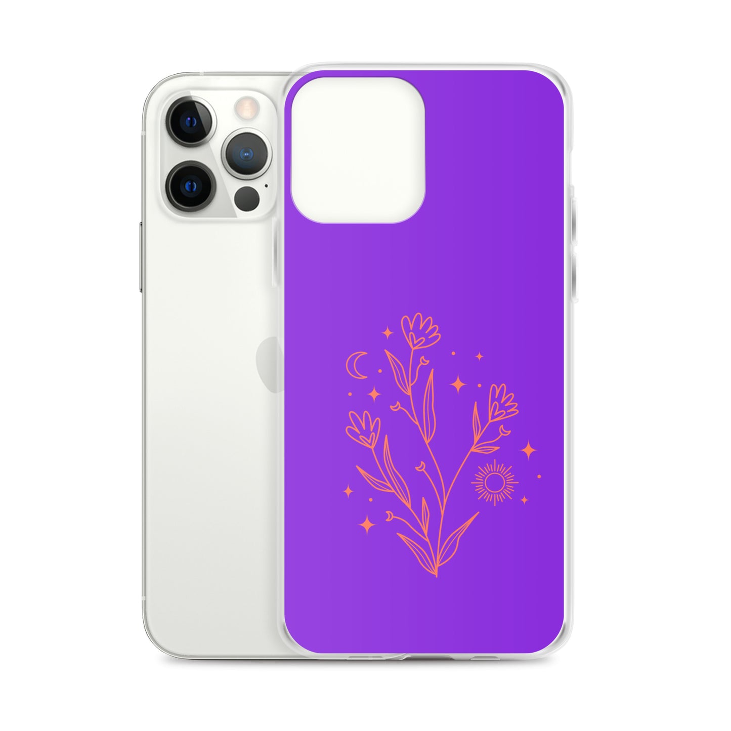 Abstract iPhone case red flowers on purple BG