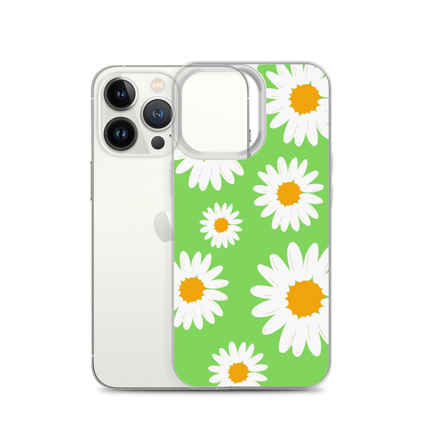 Abstract iPhone case daisies on a green BG