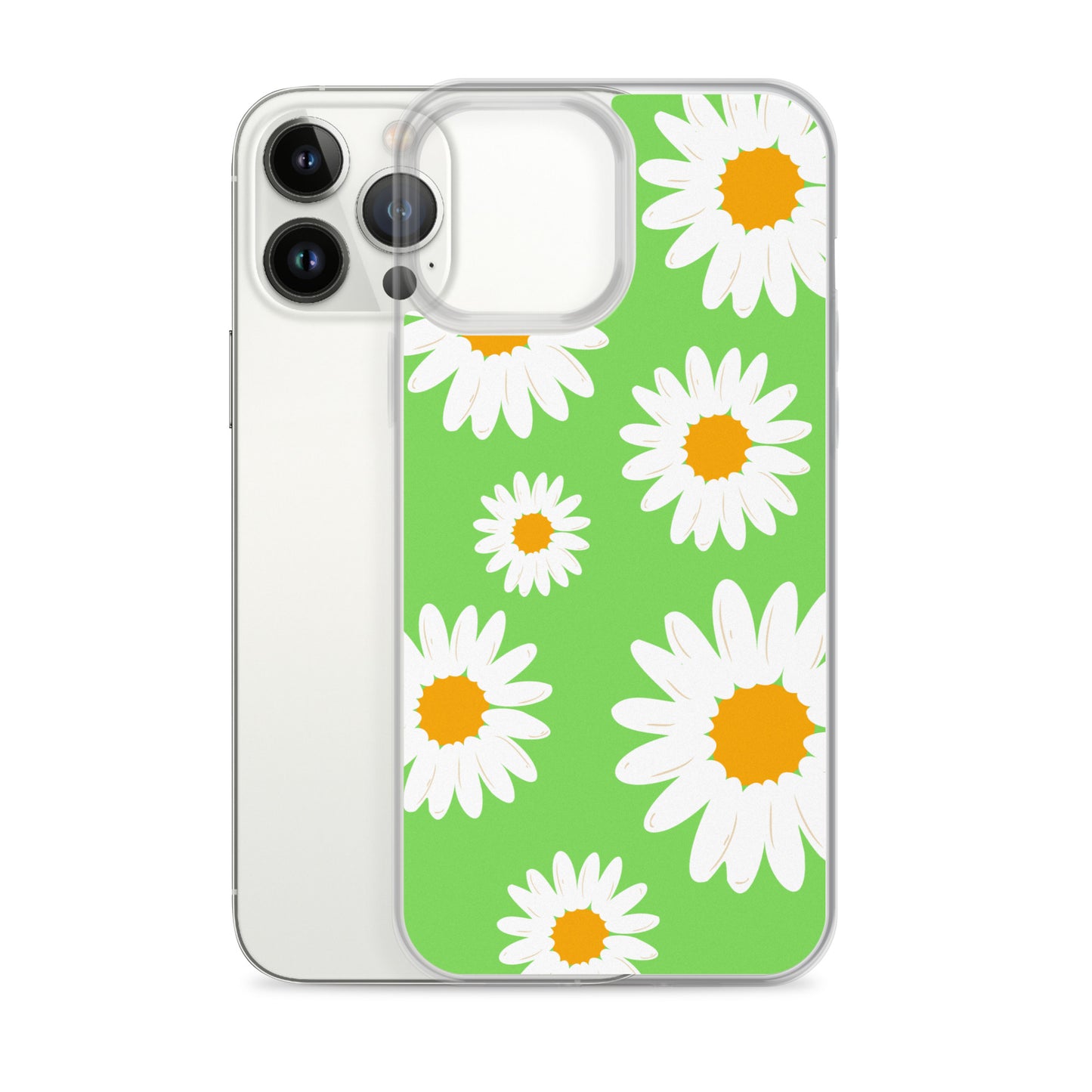 Abstract iPhone case daisies on a green BG