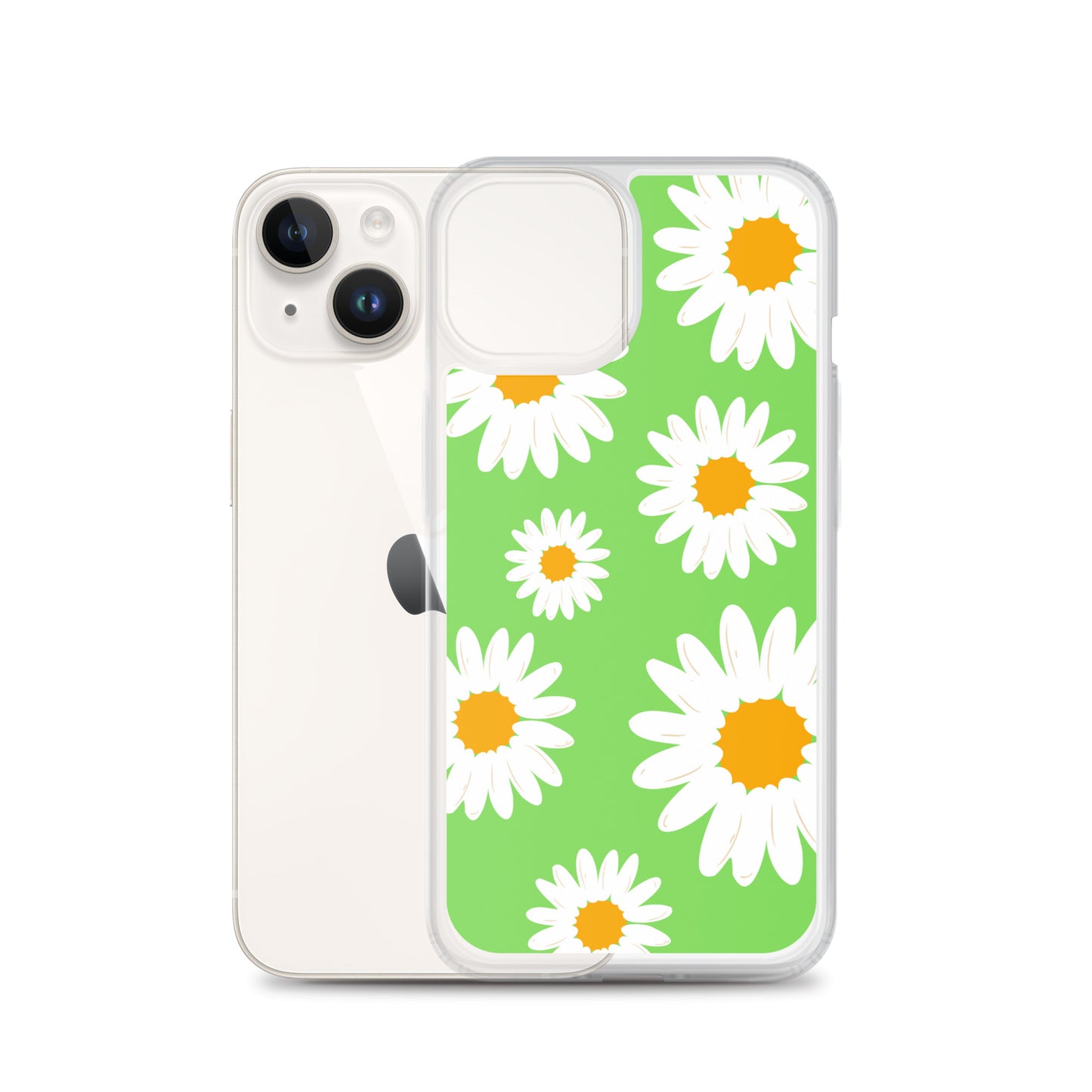 Abstract iPhone case daisies on a green BG