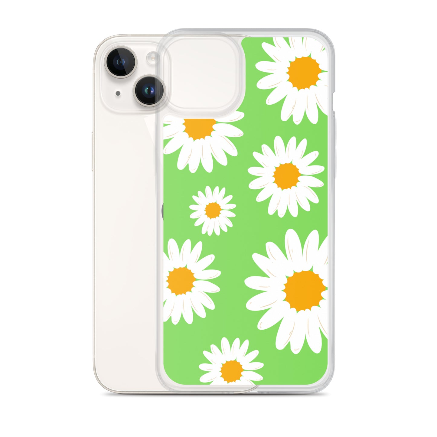 Abstract iPhone case daisies on a green BG