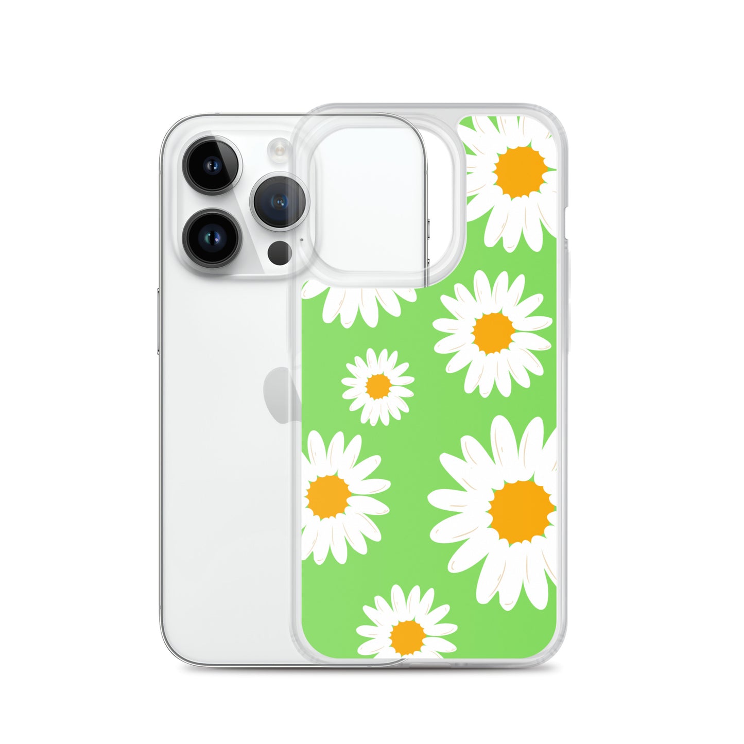 Abstract iPhone case daisies on a green BG