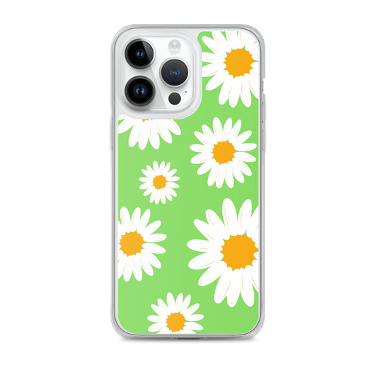 Abstract iPhone case daisies on a green BG