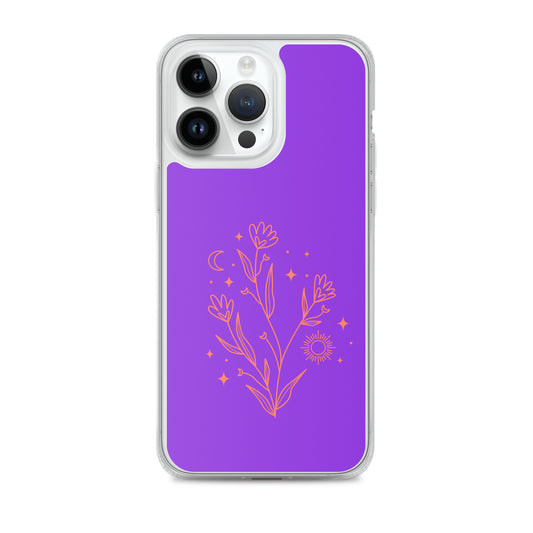 Abstract iPhone case red flowers on purple BG