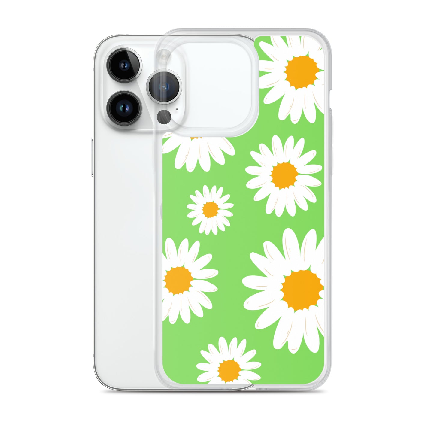 Abstract iPhone case daisies on a green BG