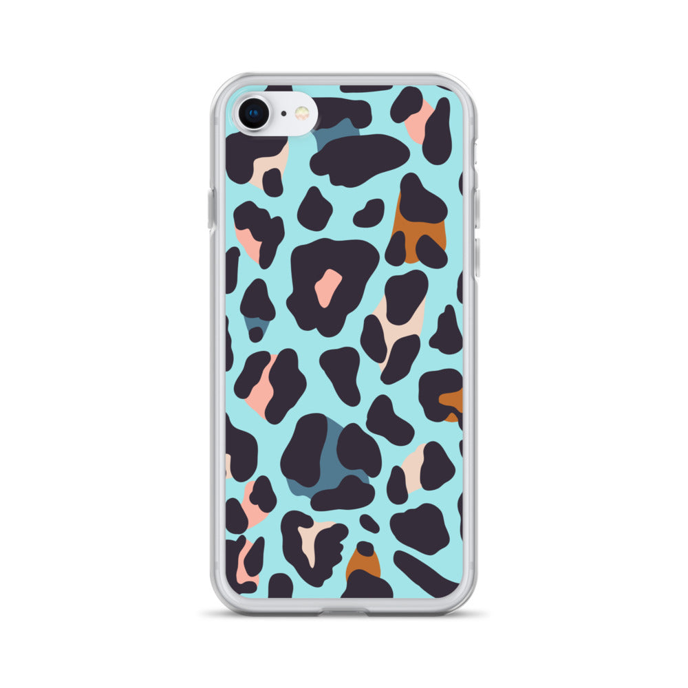 Abstract iPhone case blue leopard print