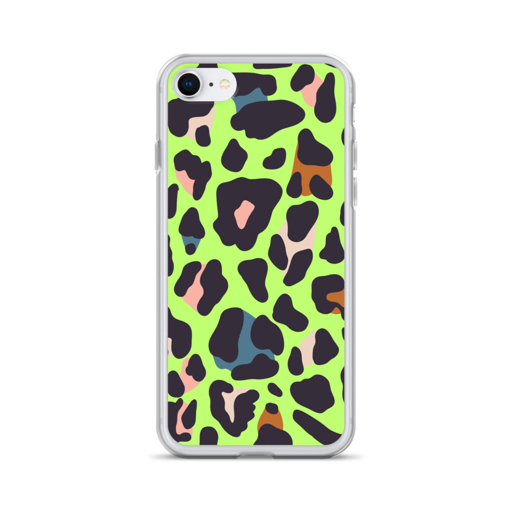 Abstract iPhone case lime leopard print