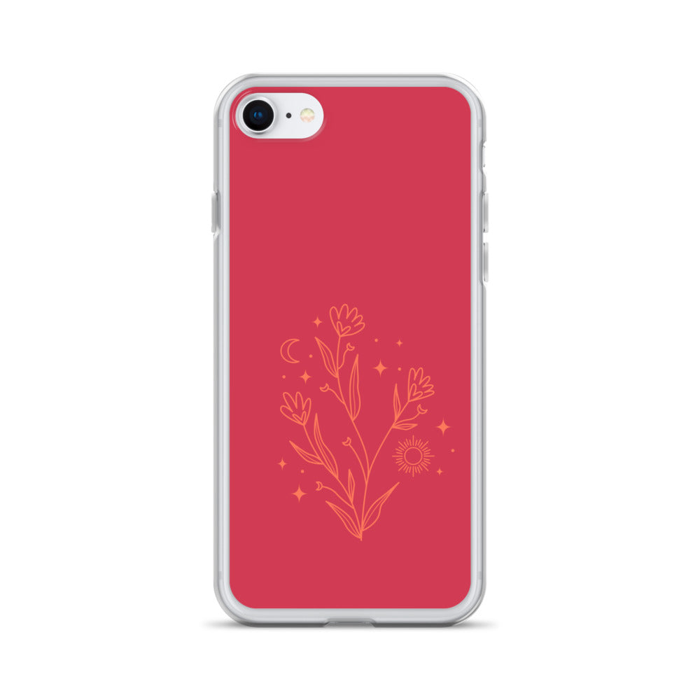 Abstract iPhone case flowers on red BG