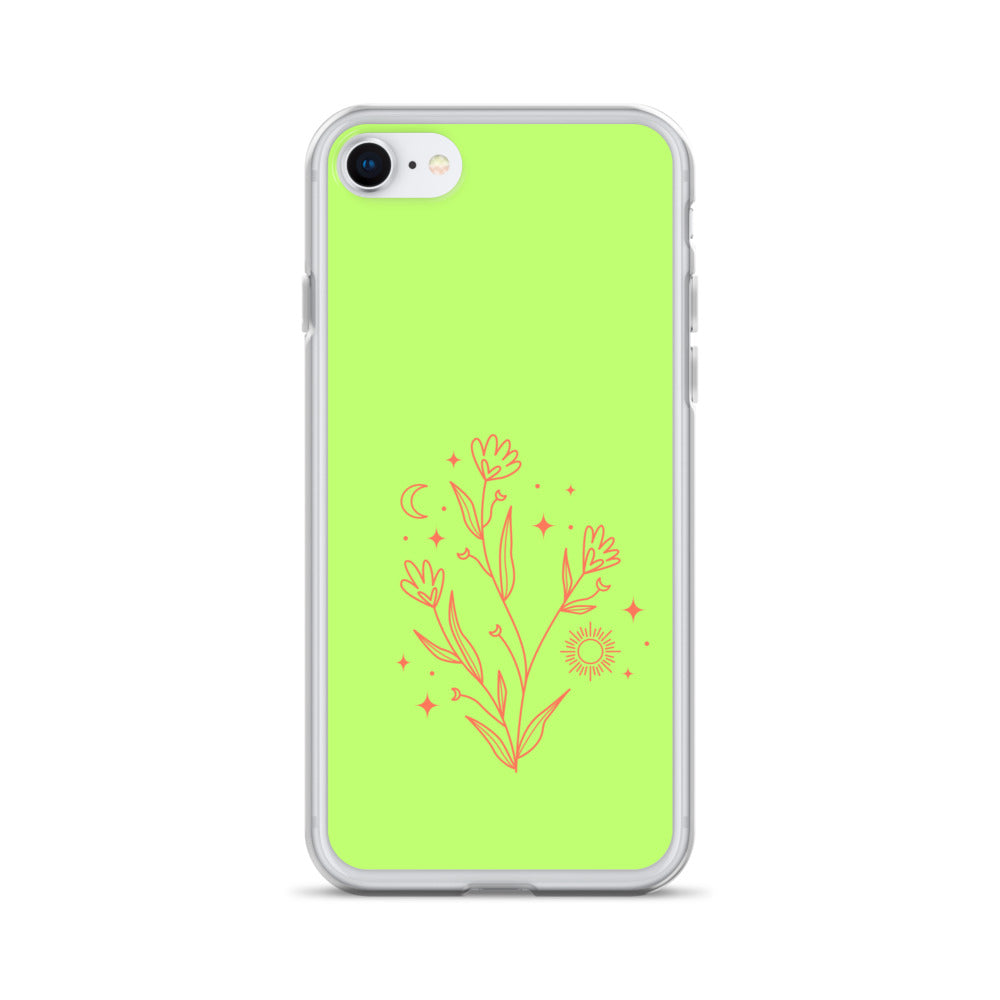 Abstract iPhone case flowers on light green BG