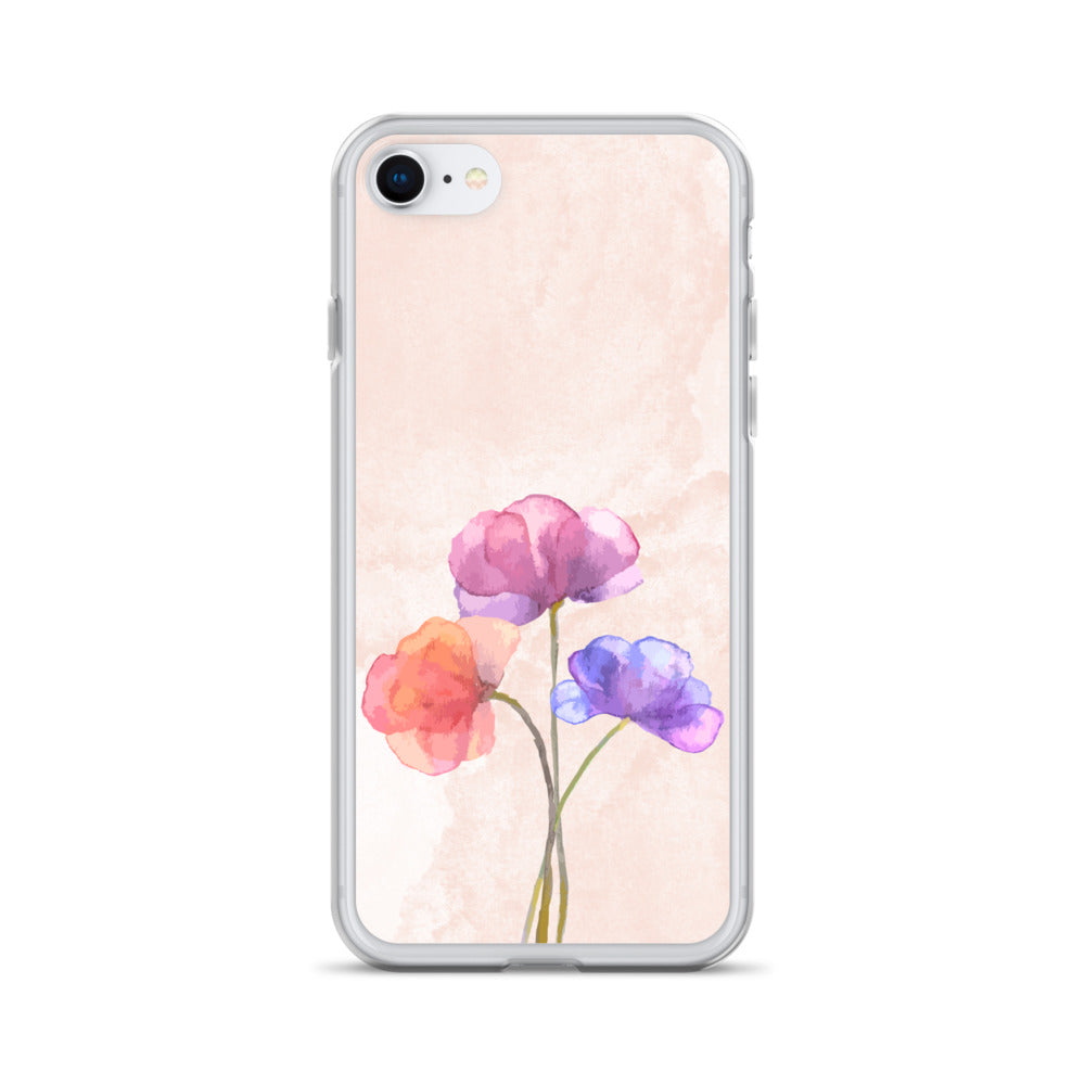 Abstract iPhone case 3 flowers on pink Bg