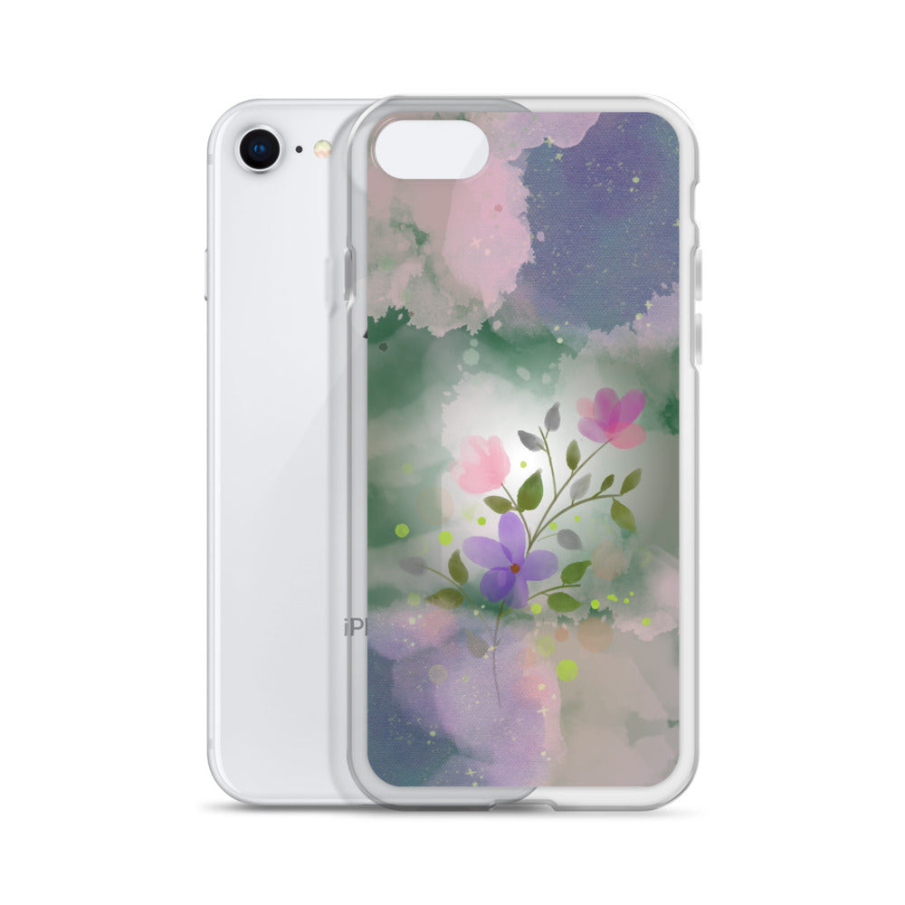 Abstract iPhone case flowers on a mixed colour Bg