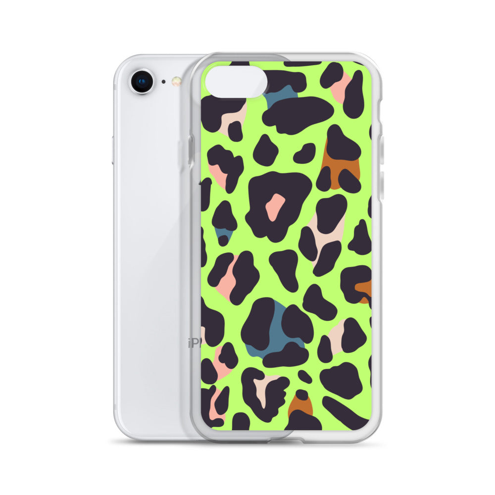 Abstract iPhone case lime leopard print