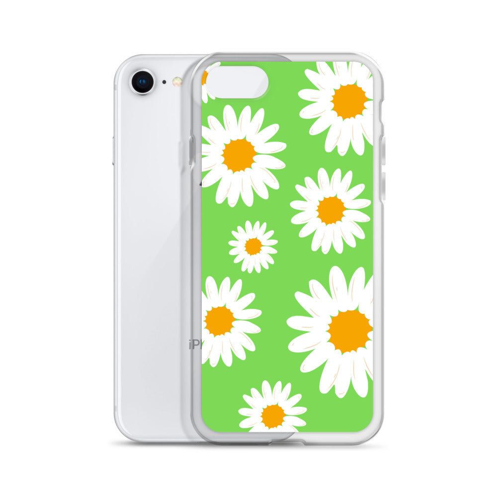 Abstract iPhone case daisies on a green BG