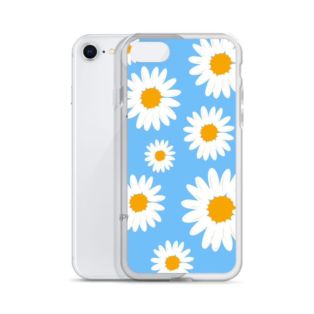 Abstract iPhone case Daisies on skyblue BG