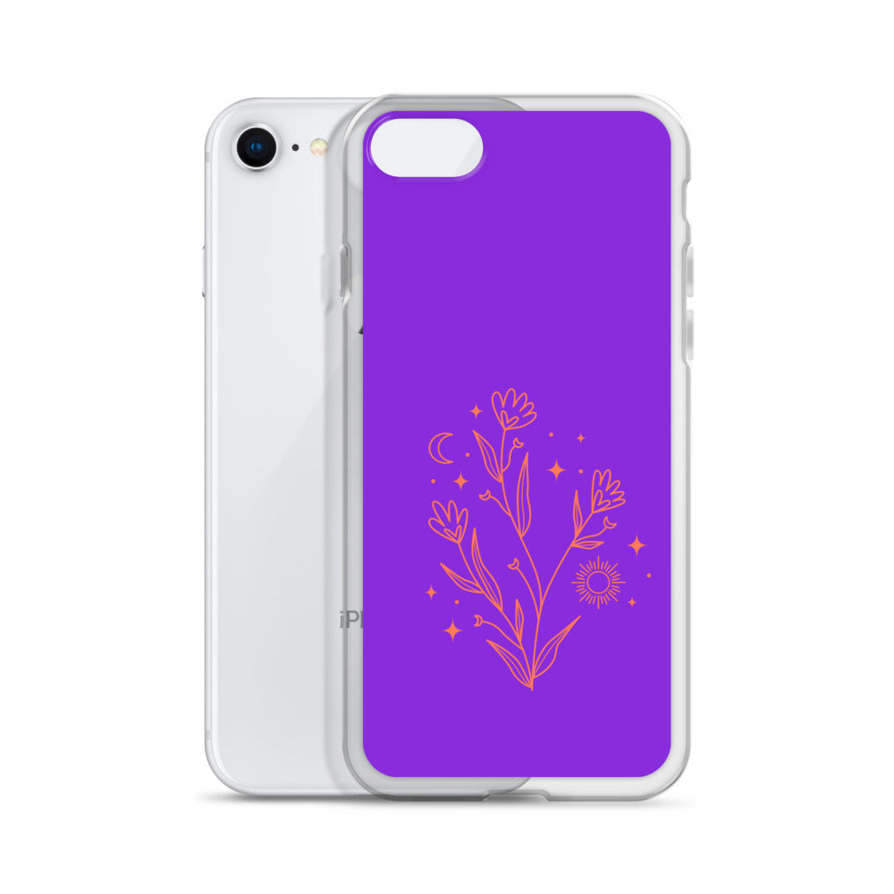 Abstract iPhone case red flowers on purple BG