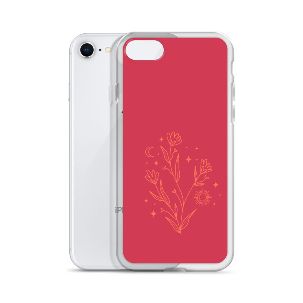 Abstract iPhone case flowers on red BG