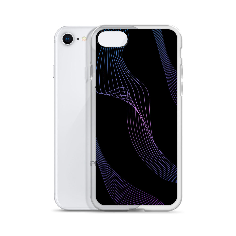 Abstract iPhone case black with blue/pink webbed lines