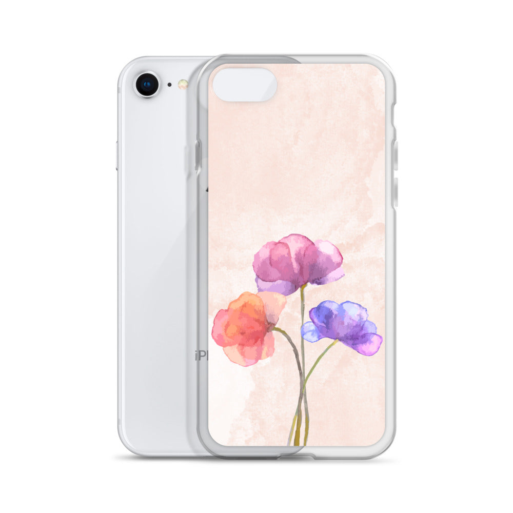 Abstract iPhone case 3 flowers on pink Bg