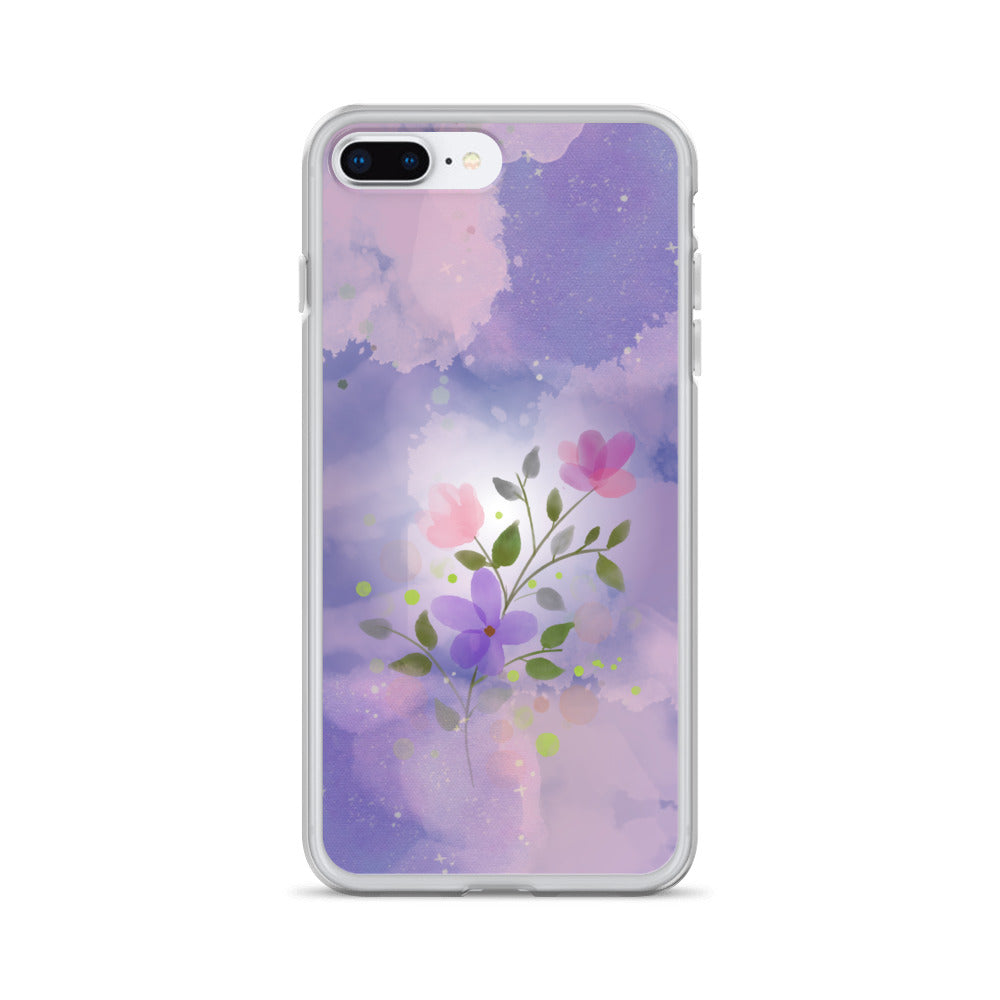 Abstract iPhone case flowers on a lilac Bg