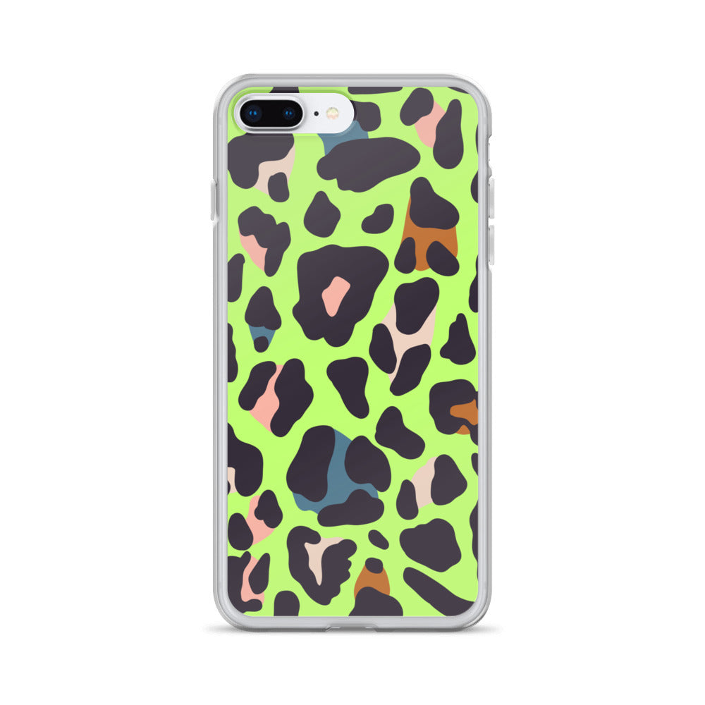 Abstract iPhone case lime leopard print