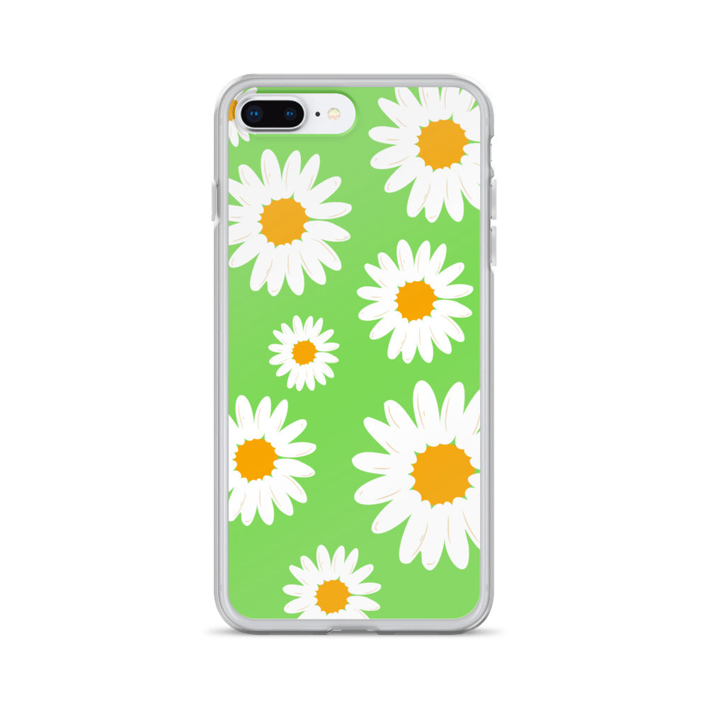 Abstract iPhone case daisies on a green BG