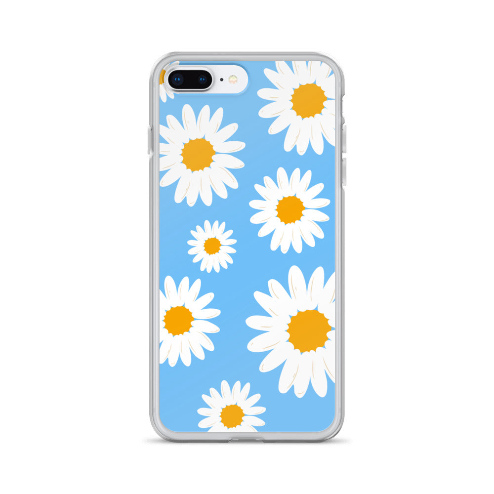 Abstract iPhone case Daisies on skyblue BG