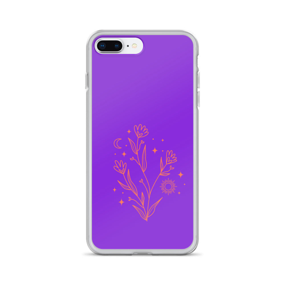 Abstract iPhone case red flowers on purple BG