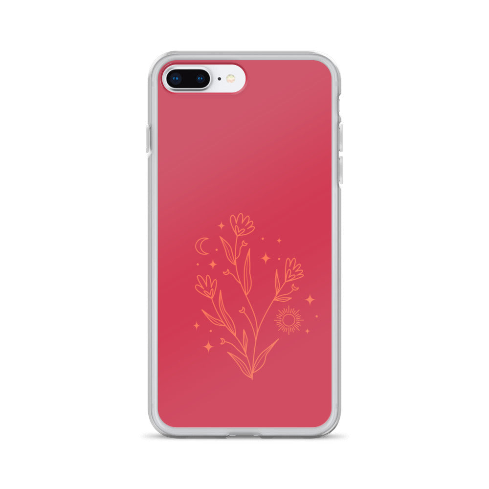 Abstract iPhone case flowers on red BG