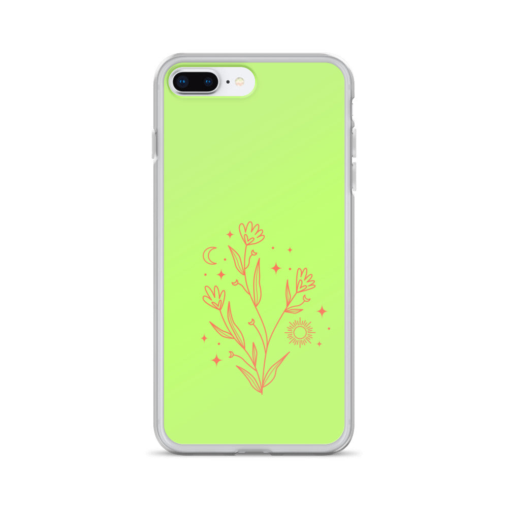 Abstract iPhone case flowers on light green BG