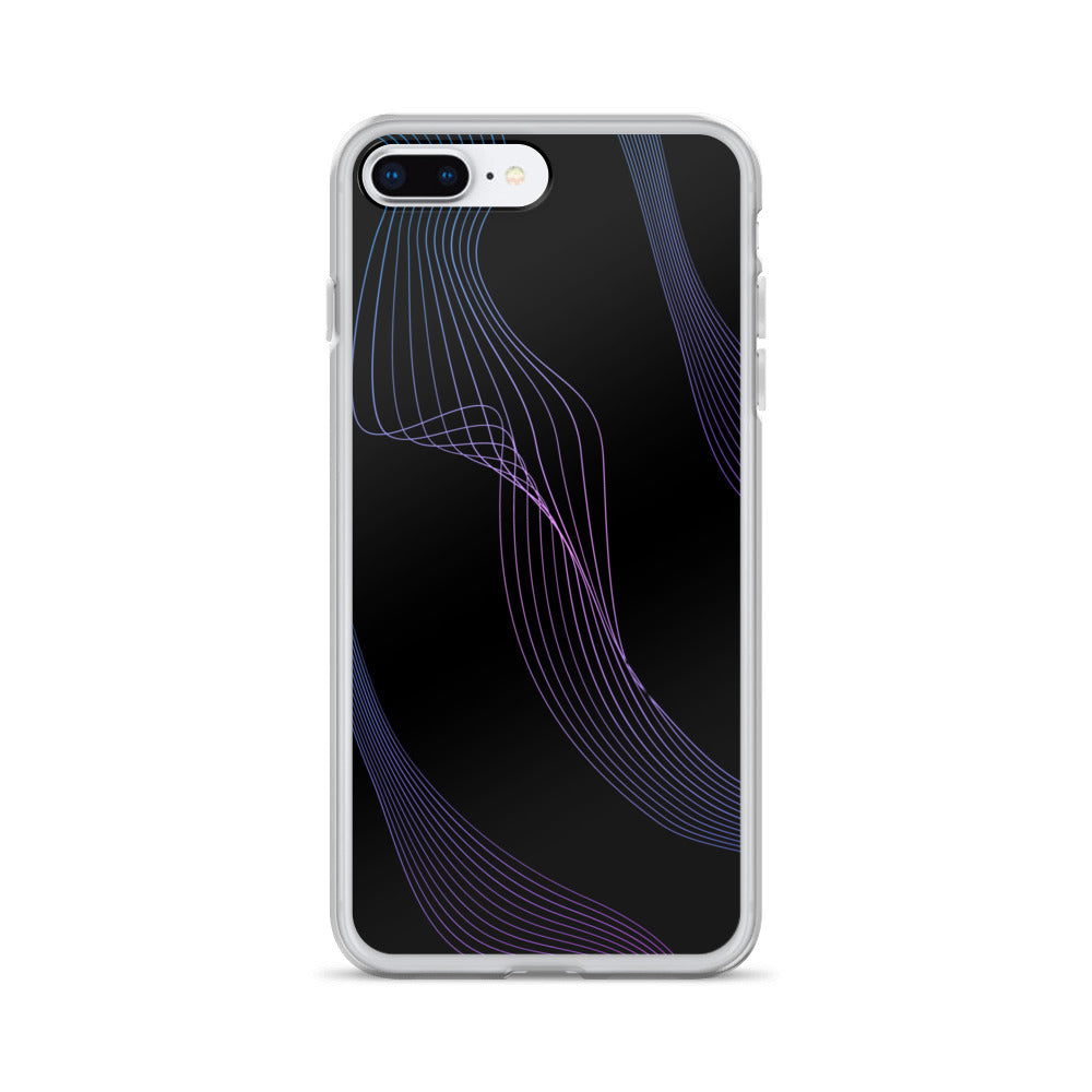 Abstract iPhone case black with blue/pink webbed lines