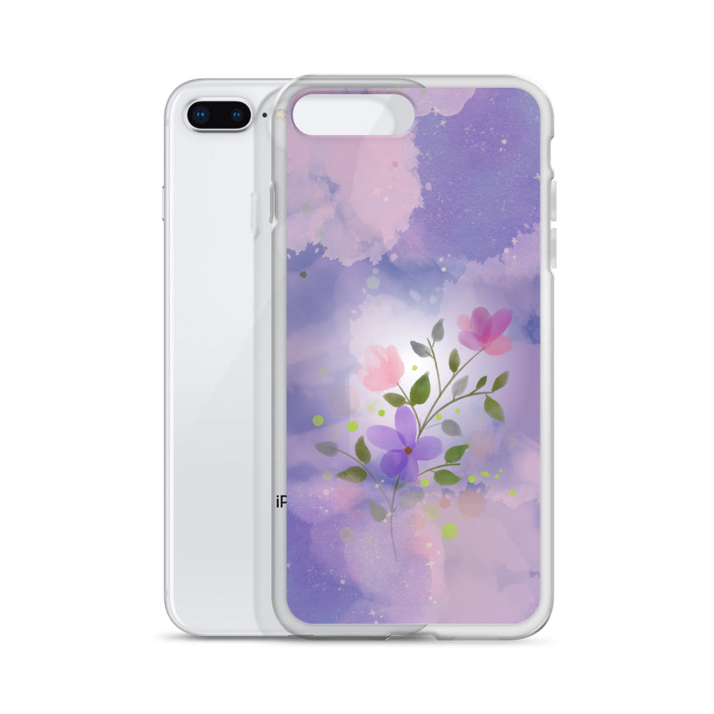 Abstract iPhone case flowers on a lilac Bg