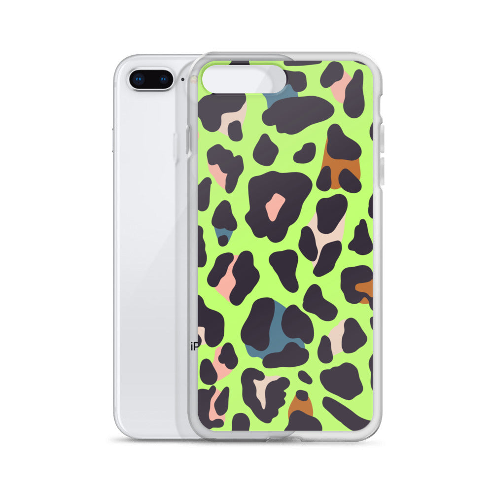 Abstract iPhone case lime leopard print