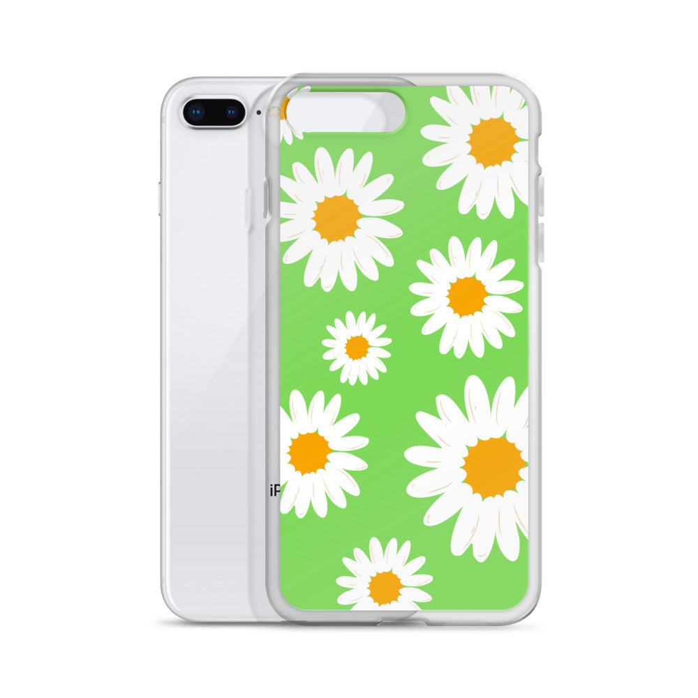 Abstract iPhone case daisies on a green BG