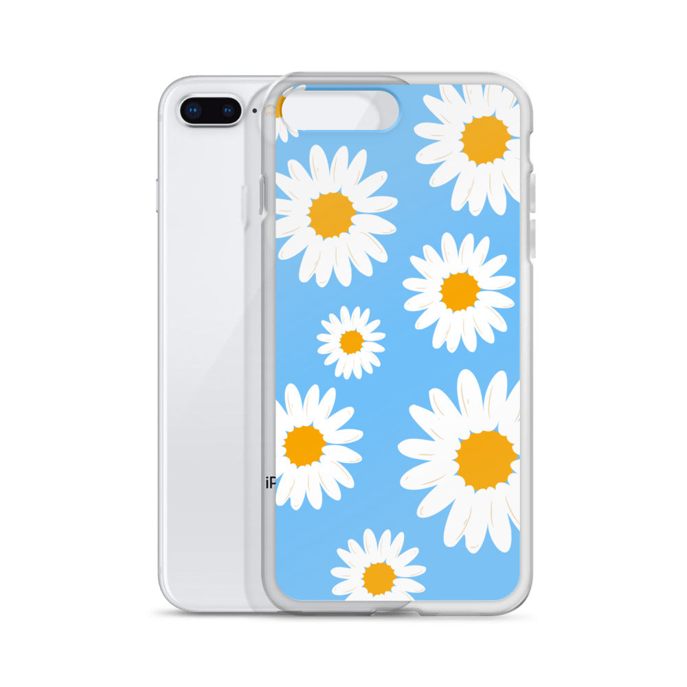 Abstract iPhone case Daisies on skyblue BG