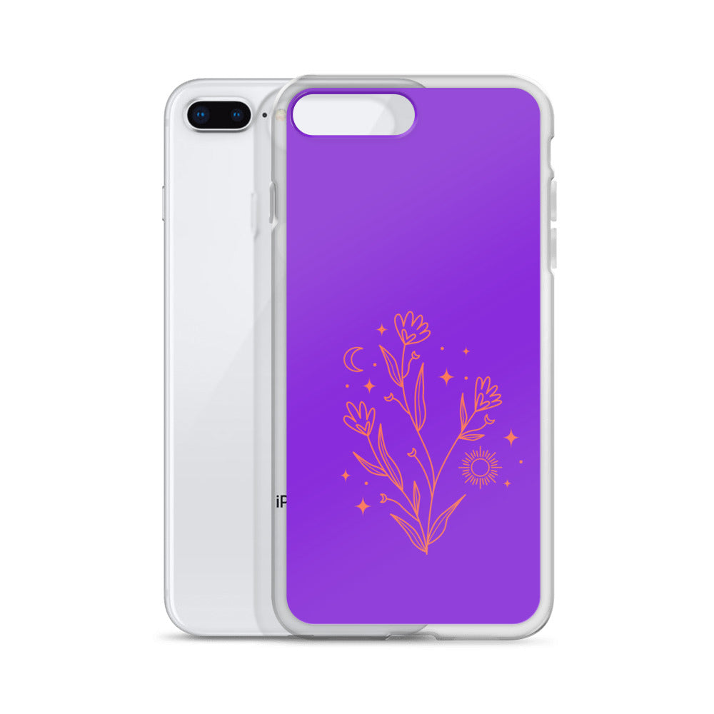 Abstract iPhone case red flowers on purple BG