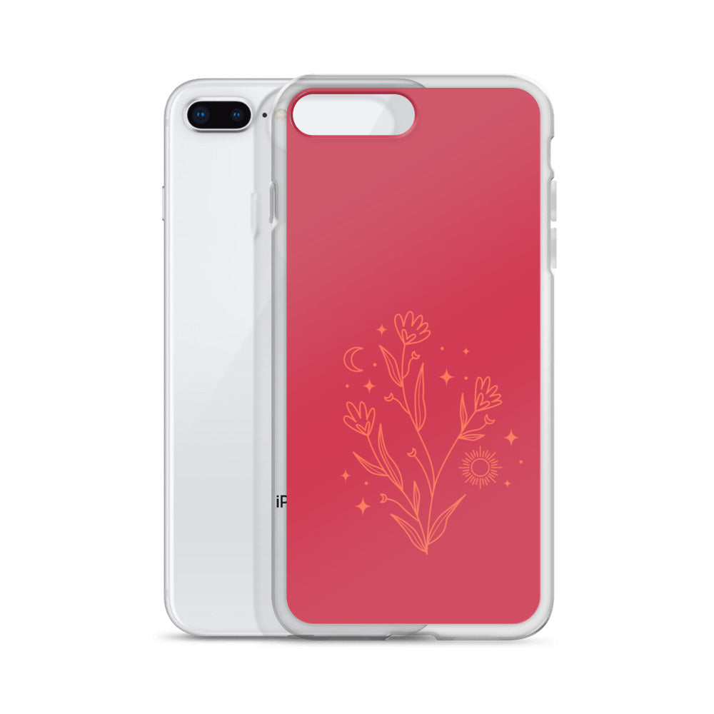 Abstract iPhone case flowers on red BG