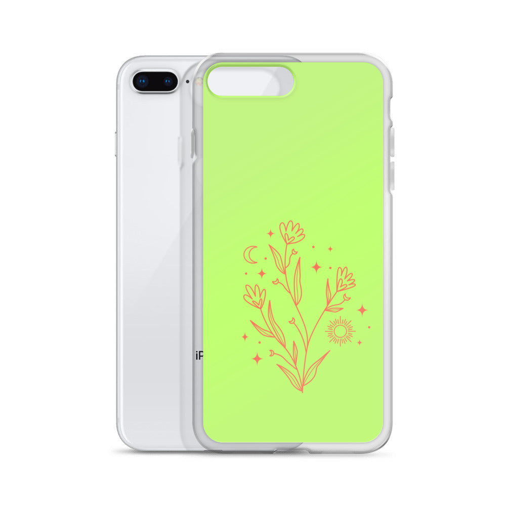 Abstract iPhone case flowers on light green BG