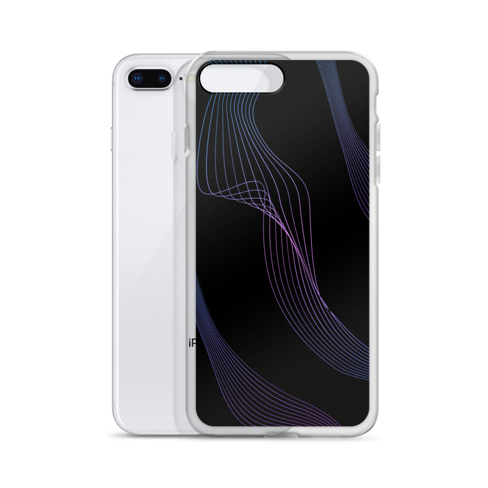 Abstract iPhone case black with blue/pink webbed lines