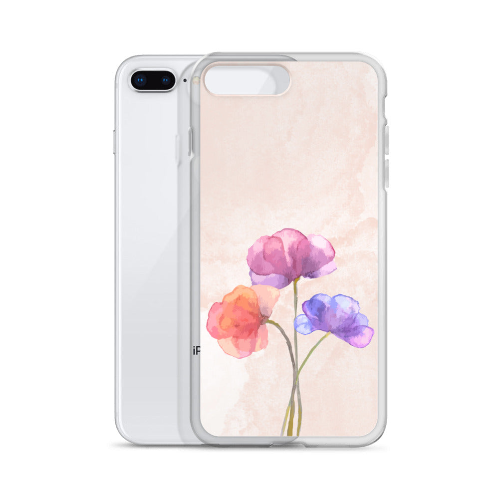 Abstract iPhone case 3 flowers on pink Bg