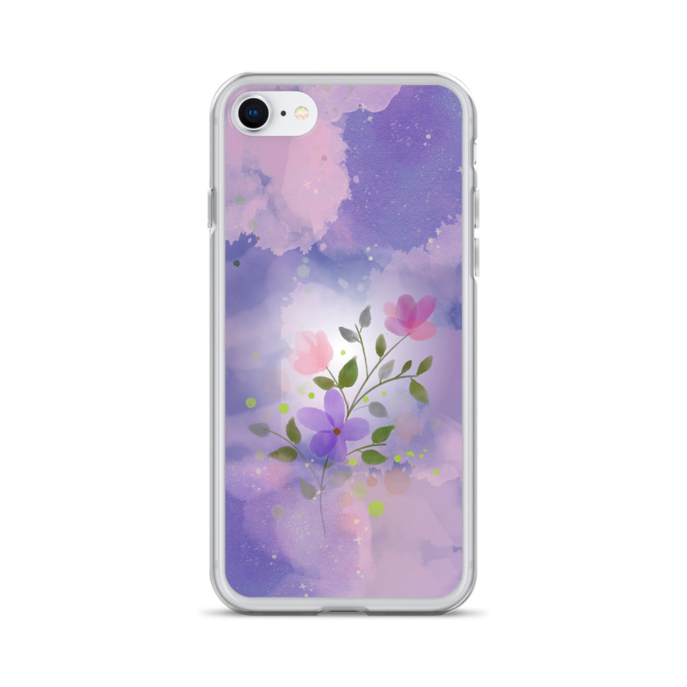 Abstract iPhone case flowers on a lilac Bg