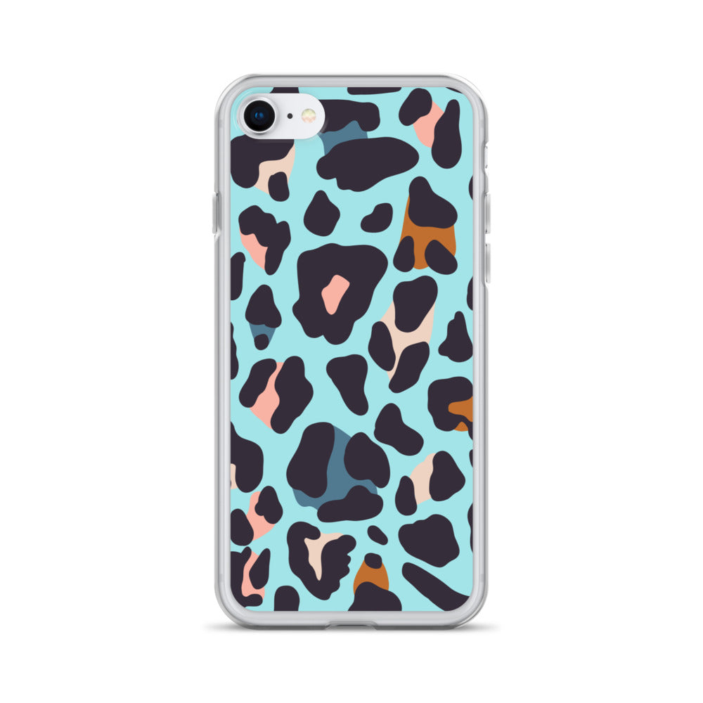 Abstract iPhone case blue leopard print