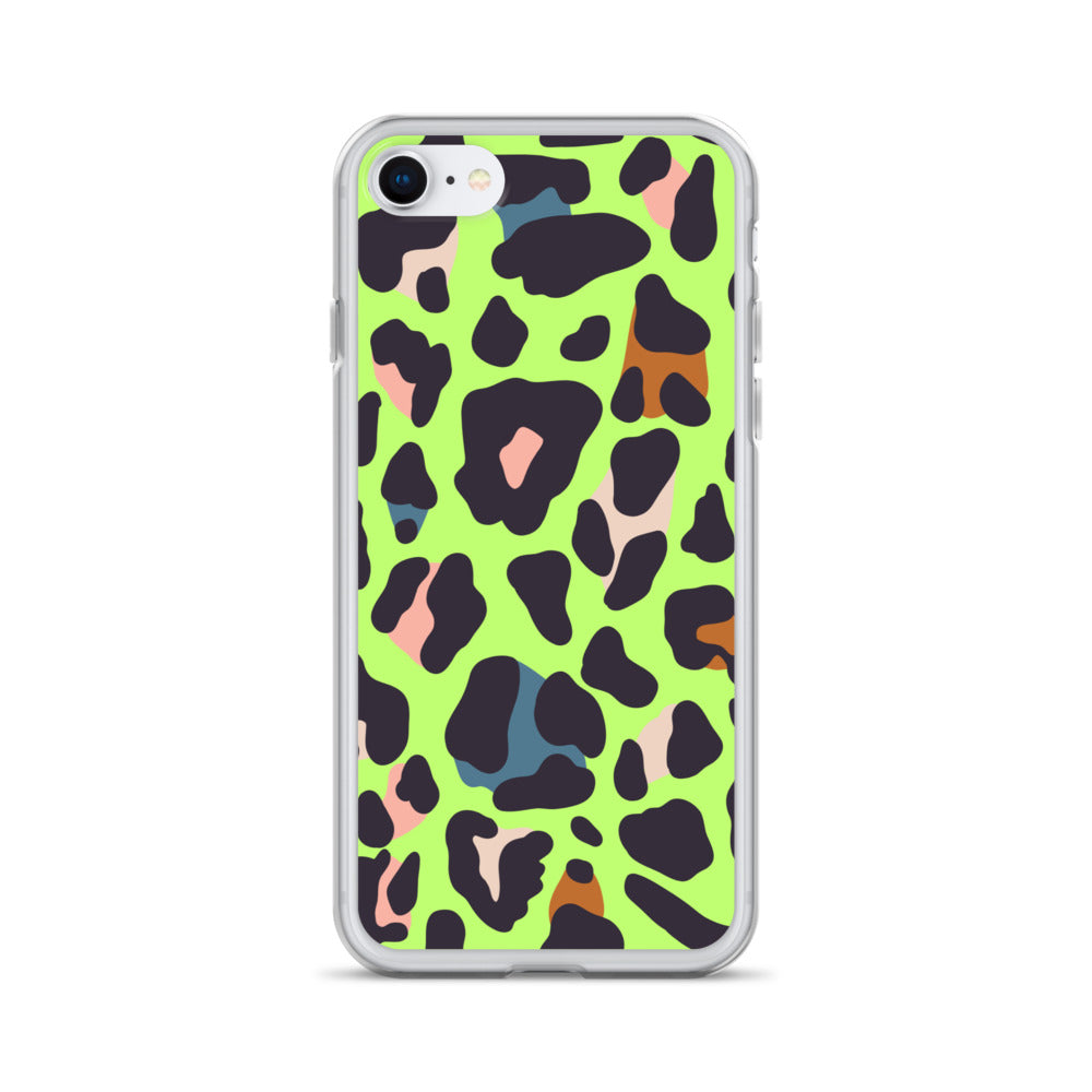 Abstract iPhone case lime leopard print