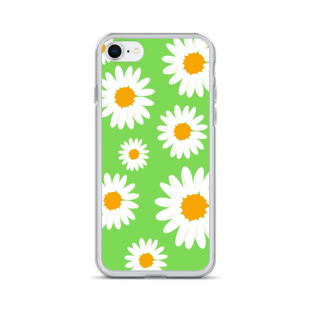 Abstract iPhone case daisies on a green BG