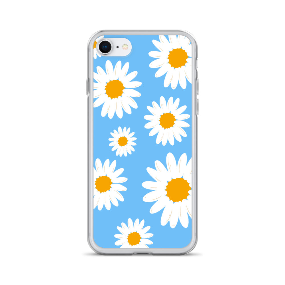 Abstract iPhone case Daisies on skyblue BG