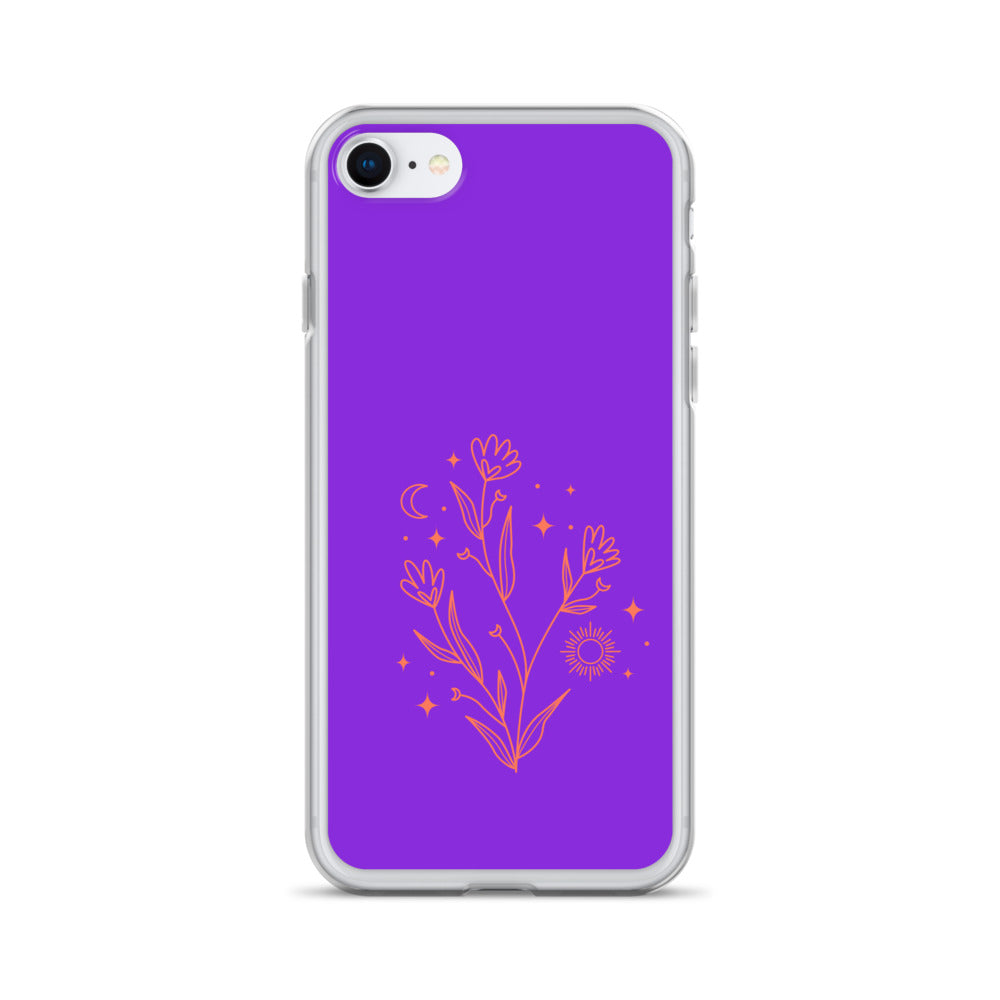 Abstract iPhone case red flowers on purple BG